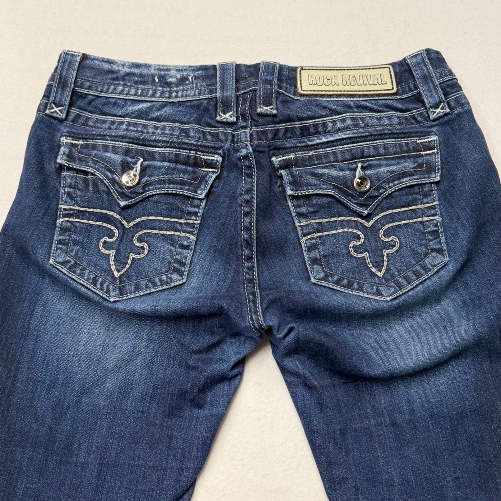 Rock Revival Womens Jessica Skinny Jeans Dark Wash Crystal Flap Pocket 29 Y2K - Picture 2 of 11